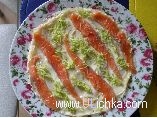 Fish. Pancake cake with trout, cheese and avocado.