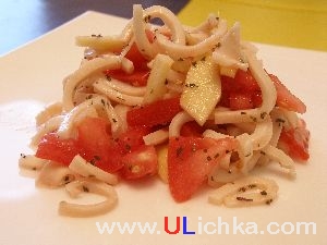 Dishes with Seafood. Calamari salad.