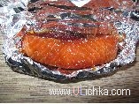 Fish. Salmon with honey-soy sauce.