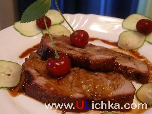 Meat. Veal with cherry.